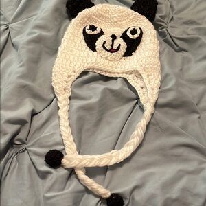 Cute Panda Knit Hat with Braids